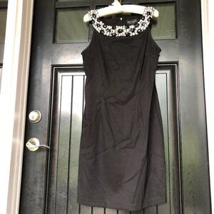 Connected Apparel black dress with jeweled neckline, size 12